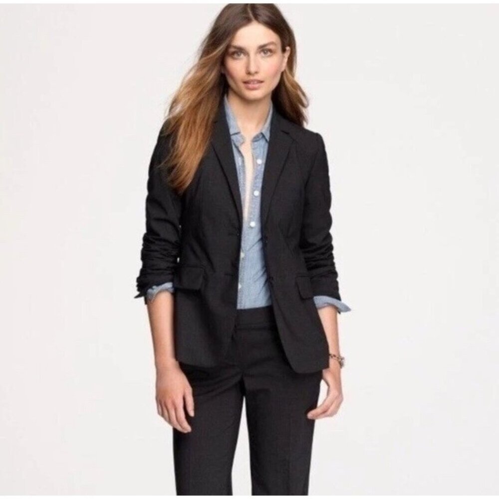 J. Crew Black 1035 Super 120’s Career Button Jacket Blazer 100% Wool Sz 00